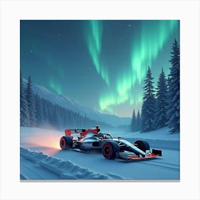 High Tech Formula Car Racing Under The Aurora Lights In A Winter Wilderness 1 Canvas Print