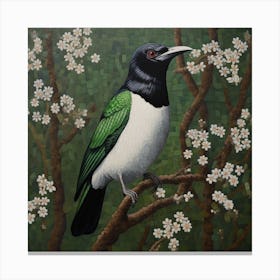 Ohara Koson Inspired Bird Painting Magpie 7 Square Canvas Print