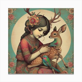 Girl With A Deer Canvas Print