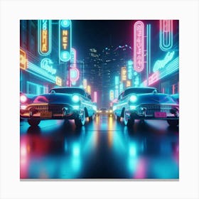 Neon Cars In The City Canvas Print