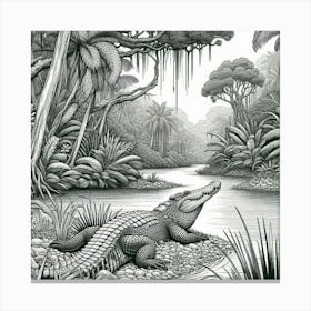 A crocodile in jungle mangrove 1 Canvas Print