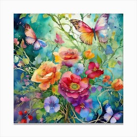 Flowers And Butterflies Canvas Print