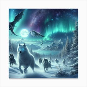 Snowy Wolf Pack Family 1 Canvas Print