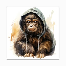 Watercolour Cartoon Howler Monkey In A Hoodie 3 Canvas Print