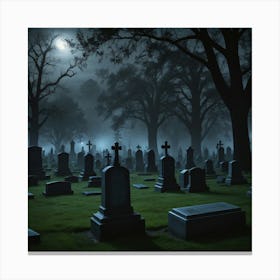 Cemetery At Night Canvas Print
