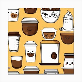 Kawaii Coffee Pattern 6 Canvas Print