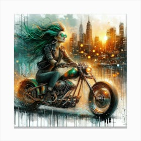 Green Chopper Sunset Ride Canvas Print