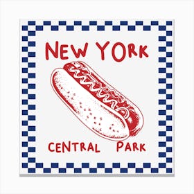 New York Hot Dog | Red, White and Blue, Kitchen Wall Art 1 Canvas Print