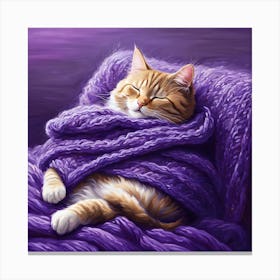 Cat Sleeping In Purple Blanket Canvas Print
