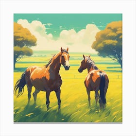 Two Horses In A Field 1 Canvas Print