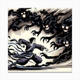 Samurai Fighting Demons Canvas Print