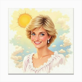 Smiling Princess Diana Framed By Soft Pastel Watercolor Clouds And Sunshine 1 Canvas Print