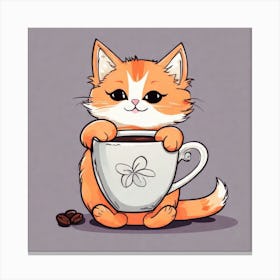 Cute Orange Kitten Loves Coffee Square Composition 13 Canvas Print