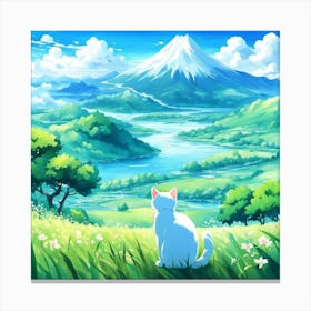 Cat Looking At Mt Fuji Canvas Print