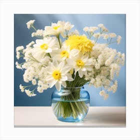 Bouquet with daffodils chrysanthemum Canvas Print