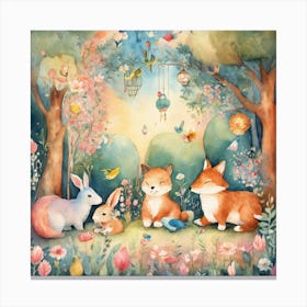 Foxes In The Forest Canvas Print