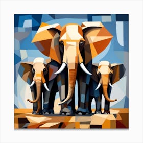 A Cubist Depiction Of A Family Of Elephants Canvas Print