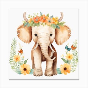 Floral Baby Mammoth Nursery Illustration (26) Canvas Print