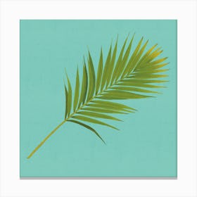 Tropical Serenity- Modern Minimalist Palm Leaf On Blue Canvas Print