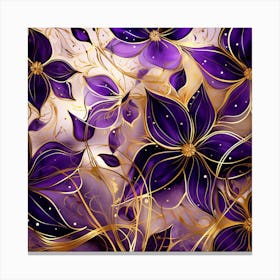 Purple Flowers With Gold Leaves Canvas Print
