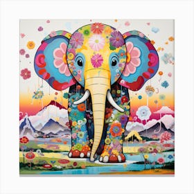 Elephant With Flowers Canvas Print