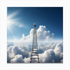 A Person Climbing A Ladder That Extends Into The Clouds Each Rung Representing A Different Challenge Canvas Print