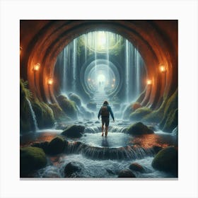 Stepping Into The Water, Finding A Hidden Cave Behind Amsterdam S Waterfall Style Mystical Realism (2) Canvas Print