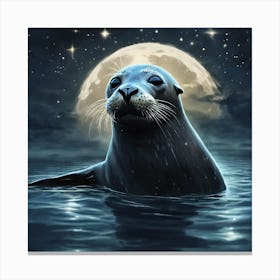 Seal In The Moonlight 1 Canvas Print