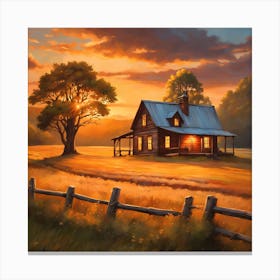 Country House At Sunset 1 Canvas Print