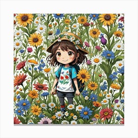 Girl In A Field Of Flowers Canvas Print