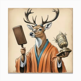 Deer In Robe Canvas Print