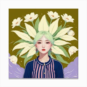 Asian Girl With Flowers 11 Canvas Print