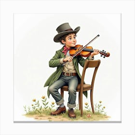 Watercolor Of A French Musician With An Old Fashioned Instrument, Refined And Nostalgic 1 Canvas Print