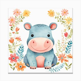 Floral Baby Hippo Nursery Illustration (4) Canvas Print