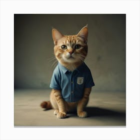 Cat standing like human, wearing t-shirt, smiling, Miyazaki Hayao art style Canvas Print