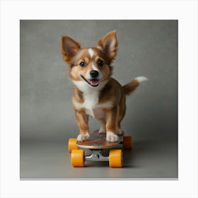 Corgi Puppy On Skateboard Canvas Print