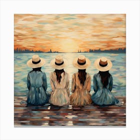 Three Girls At Sunset 1 Canvas Print