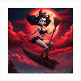 Witch On A Broom Canvas Print