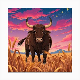 Bull In The Wheat Field 14 Canvas Print