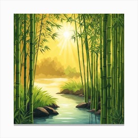 A Stream In A Bamboo Forest At Sun Rise Square Composition 156 Canvas Print