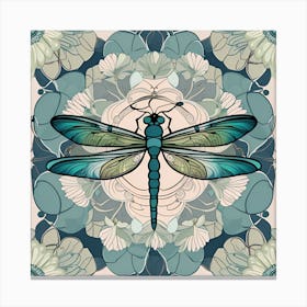 Dragonfly On A Floral Background Canvas Print