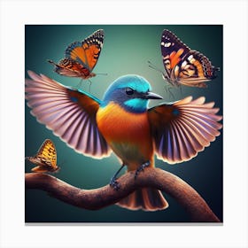 Bird With Butterflies Canvas Print
