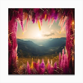 Dreamscape With Flowers And Mountains Canvas Print