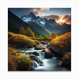 Mountain Stream At Sunset 2 Canvas Print