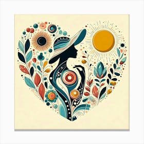 Woman Silhouette Flowers Nature Sun Abstract Floral Decorative Botanical Art Canvas Print