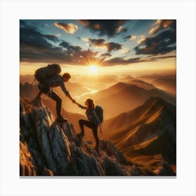 Couple Hiking In The Mountains Canvas Print