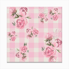 Gingham Ditsy Watercolor Flowers Pink Canvas Print