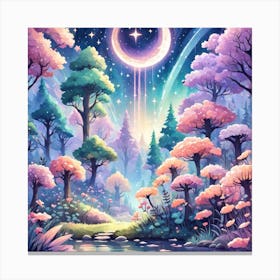 A Fantasy Forest With Twinkling Stars In Pastel Tone Square Composition 93 Canvas Print