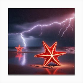 Lightning And Starfish on beach Canvas Print