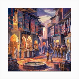 Moroccan Market At Dusk A Vibrant Watercolor Of Textiles And Traditions (2) Canvas Print